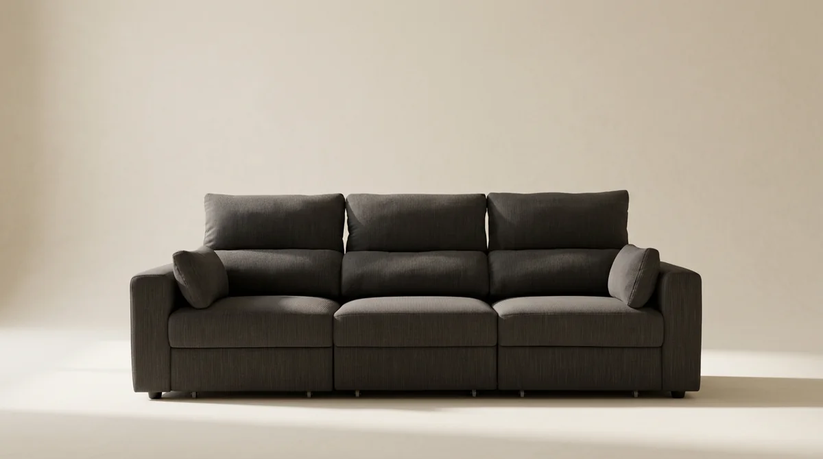 Sofá modular Módulo 01, tres cuerpos, tapizado en pana grafito