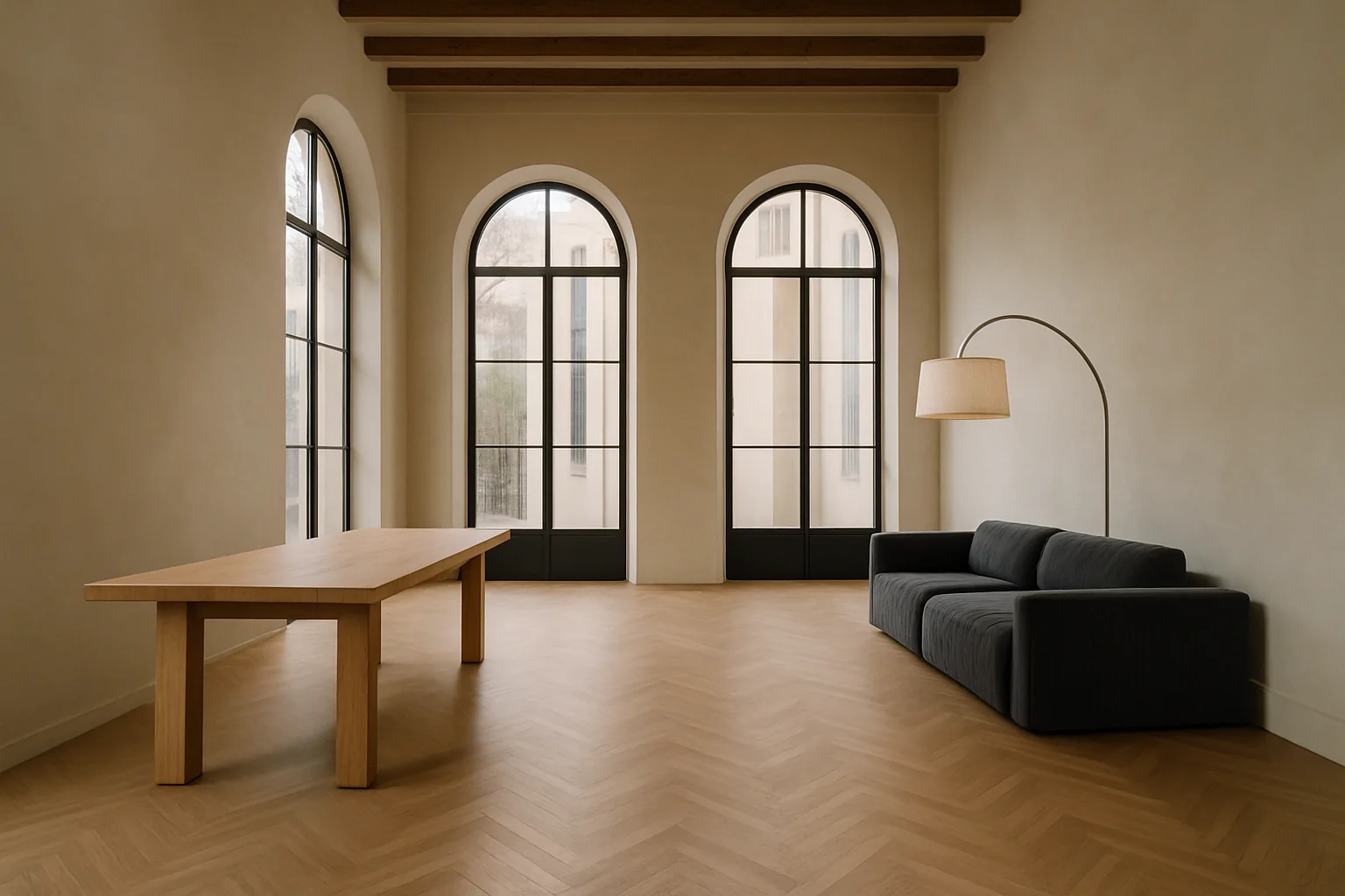 Interior del showroom de VETA en València, con techos altos y luz natural